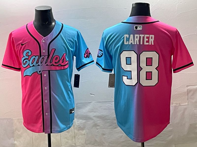Men 2025 Philadelphia Eagles #98 Carter Blue pink Nike Limited NFL Jersey style 01